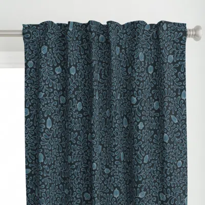 Spoonflower Tangled Leaves - Blue & Curtain Panel