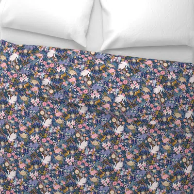 Spoonflower Tea Time At Wonderland 8" Wide Cotton Sateen 3.5 oz 26" X 20" Standard Knife Edge In Blue
