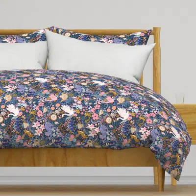 Spoonflower Tea Time At Wonderland (navy) Duvet Cover