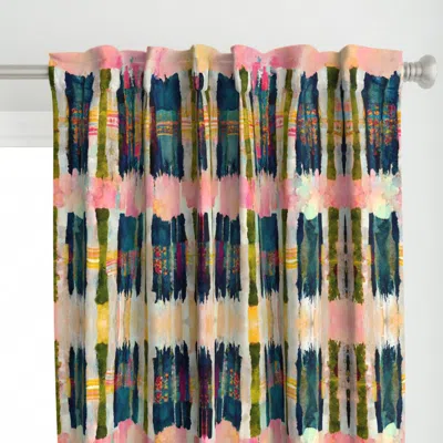 Spoonflower Teal And Blush Yellow Curtain Panel