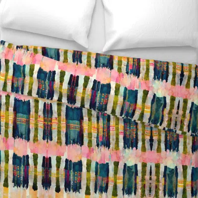Spoonflower Teal And Blush Yellow Stripes Ikat Textile Pattern King Pillow Sham In Multi