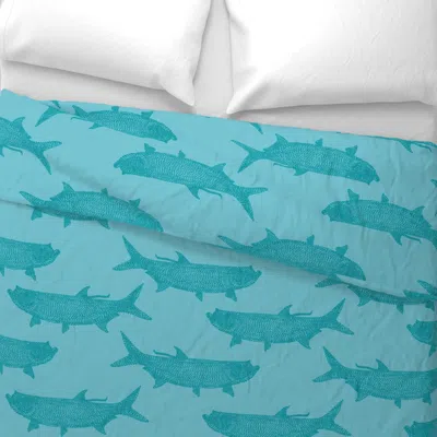 Spoonflower Teal And Turquoise Tarpon Barroom Design Wide Cotton Sateen 3.5 oz 26" X 20" Standard Knife Edge