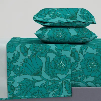 Spoonflower Teal Floral Flourish - Large Queen Sheet Set