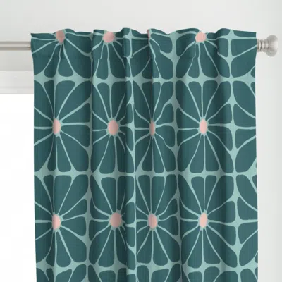 Spoonflower Teal On Mint Retro Floral Curtain Panel