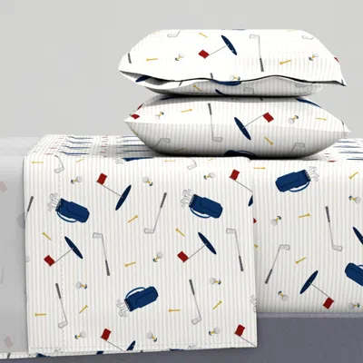 Spoonflower Tee Time - Navy Tan - Golf Themed Fabric King Sheet Set