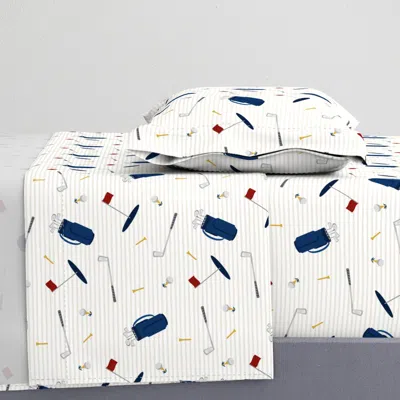 Spoonflower Tee Time - Navy Tan - Golf Themed Fabric Twin Xl Sheet Set