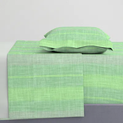 Spoonflower Textile-japanese Greenish Stripes Linen Solid Twin Xl Sheet Set