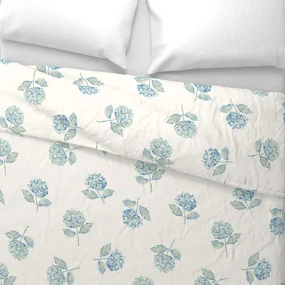 Spoonflower Textured Blooming Hydrangea In Green Blue Large Wide Cotton Sateen 3.5 oz 26" X 20" Standard Knife E