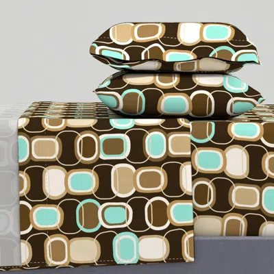 Spoonflower Textured Mid Century Modern (mcm) Rounded Rectangles / Aqua Blue Chocolate King Sheet Se