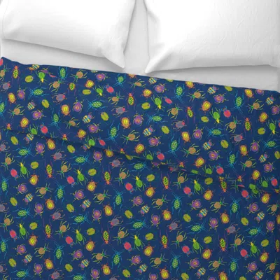 Spoonflower The Beetles (on Blue)- Small Wide Cotton Sateen 3.5 oz 26" X 20" Standard Knife Edge