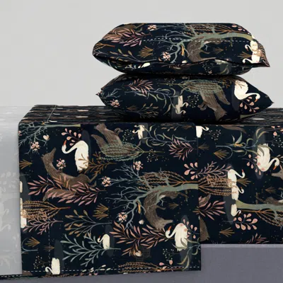 Spoonflower The Black Forest - Large - Moody Woodland Dark Forest Trees Soft Nature Queen Sheet Set