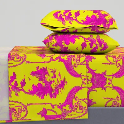 Spoonflower The Hawes Chinoiserie Toile Faux Gilt And Comtesse And Dictator Queen Sheet Set