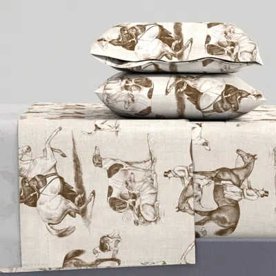 Spoonflower The Hunt - British Equestrian Toile In Tawny Brown Cal King Sheet Set