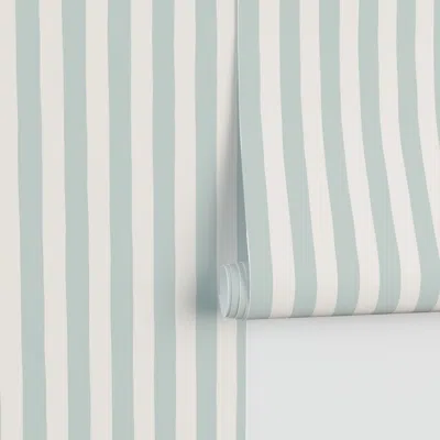Spoonflower Thin Hand Drawn Stripes - Misty Green - Soft Modern Minimalist Performance 2' X 12' In Blue