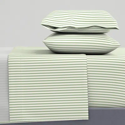 Spoonflower Ticking Stripe - Dark Mossy Green & Cream Pillow Ticking King Sheet Set