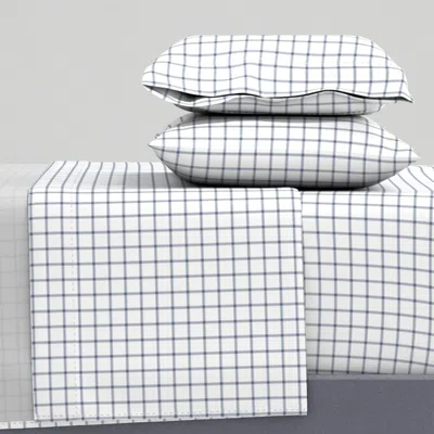 Spoonflower Ticking Stripe Plaid - Navy On White 1" Cal King Sheet Set