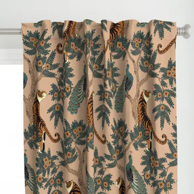 Spoonflower Tiger And Peacock Beige Curtain Panel
