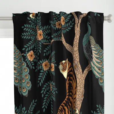 Spoonflower Tiger And Peacock Black Curtain Panel