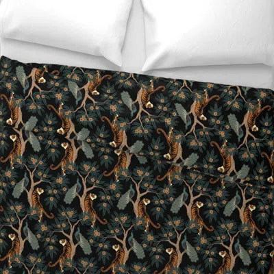 Spoonflower Tiger And Peacock Black (medium Scale) Wide Cotton Sateen 3.5 oz 26" X 20" Standard Knife Edge