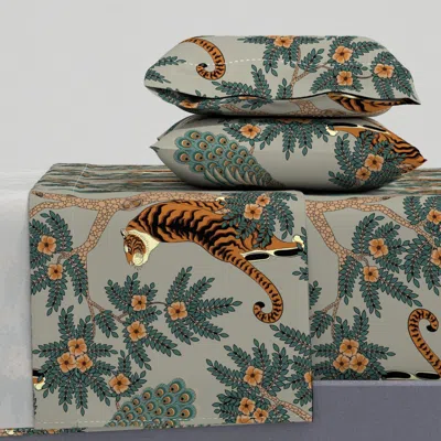 Spoonflower Tiger And Peacock Gray (large Scale) Full Sheet Set