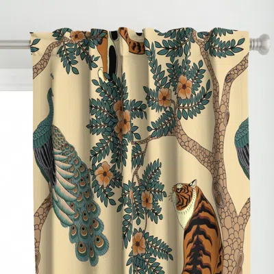 Spoonflower Tiger And Peacock Yellow Curtain Panel