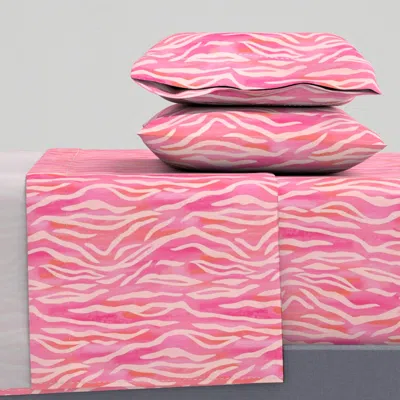 Spoonflower Tiger Stripe Light Pink On Bright Pink Queen Sheet Set