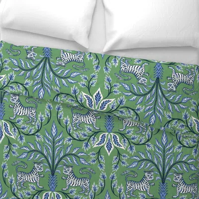 Spoonflower Tigers And Palms/green And Blue/jumbo King Pillow Sham