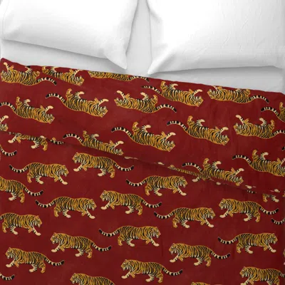 Spoonflower Tigers - Extra Large - Dark Red King Pillow Sham