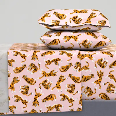 Spoonflower Tigers On The Pink (large Scale) Queen Sheet Set