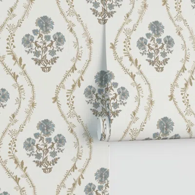 Spoonflower Tina In Cream Background Blues And Brown Performance 2' X 12' In Multi