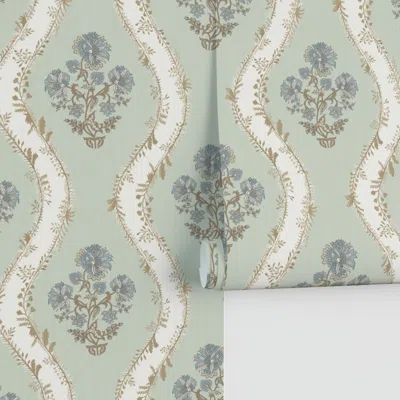 Spoonflower Tina In Hollingsworth Green Blues And Brown Performance 2' X 12' In Gray
