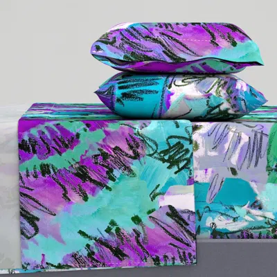 Spoonflower To Everything A Season Bloom Aqua Purple Medium King Sheet Set