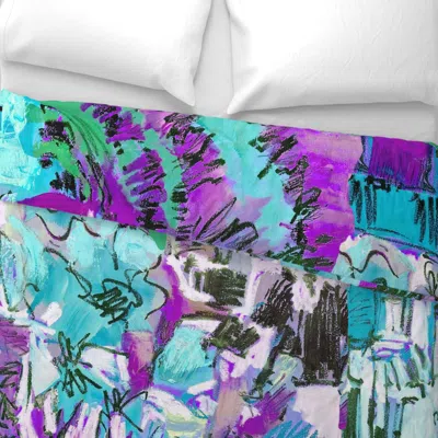 Spoonflower To Everything A Season Bloom Aqua Purple Oversize Wide Cotton Sateen 3.5 oz 26" X 20" Standard Knife