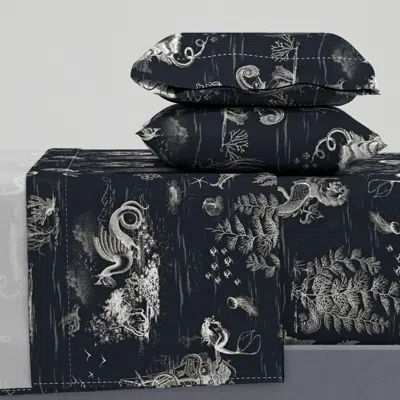Spoonflower Toile De Mer - Off White On Near Black - Large Scale Queen Sheet Set