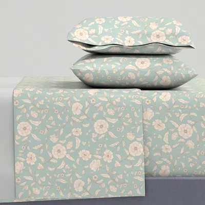 Spoonflower Trailing Floral - Turquoise King Sheet Set
