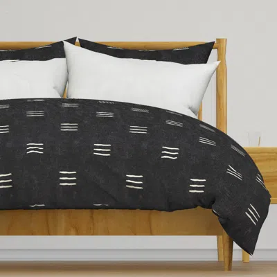 Spoonflower Triple Dash - Mud Cloth - Onyx Duvet Cover