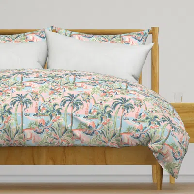 Spoonflower Tropic Toile Pink Muted Duvet Cover