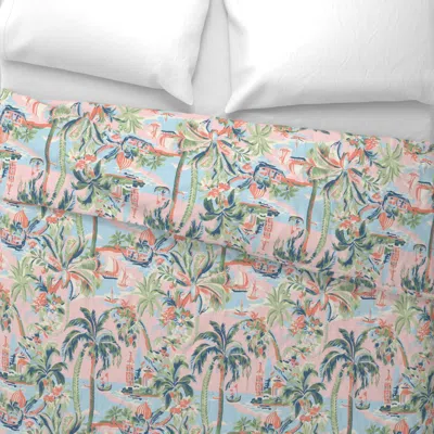 Spoonflower Tropic Toile Pink Muted Wide Cotton Sateen 3.5 oz 26" X 20" Standard Knife Edge