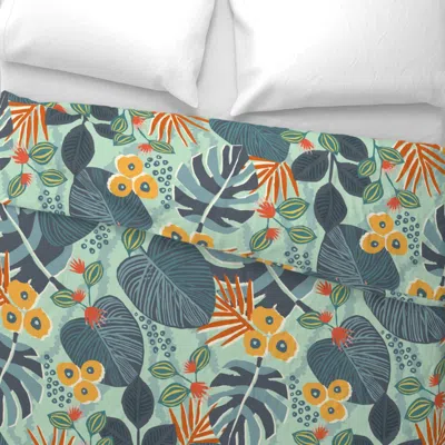 Spoonflower Tropical Floral - Pool - Jumbo Wide Cotton Sateen 3.5 oz 26" X 20" Standard Knife Edge