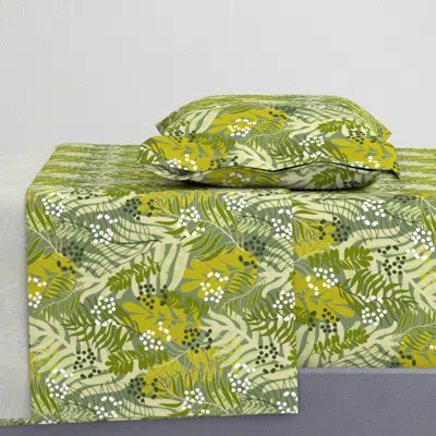 Spoonflower Tropical Leaves On Sage Green With Autumn Colours 7d8e67 Twin Xl Sheet Set