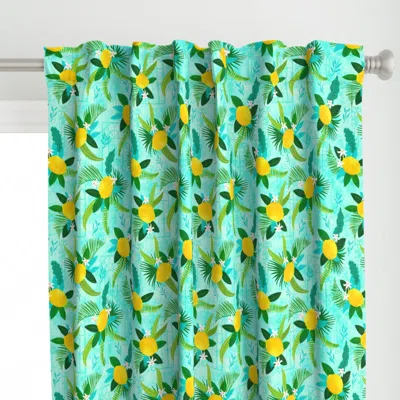 Spoonflower Tropical Lemons Turquoise Curtain Panel