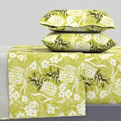 Spoonflower Tropical Pineapple - Chartreuse - Human Made Queen Sheet Set