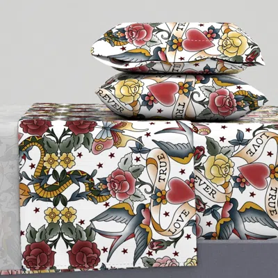 Spoonflower True Love Forever Traditional Vintage Rockabilly Style Tattoo Design Queen Sheet Set