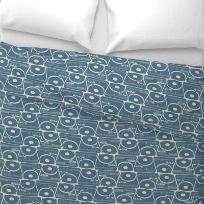 Spoonflower Turntables In Blue Wide Cotton Sateen 3.5 oz 26" X 20" Standard Knife Edge