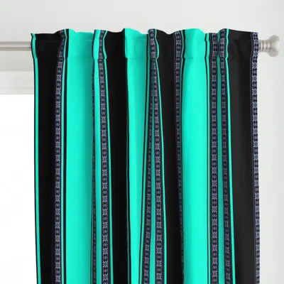 Spoonflower Turquoise With Black Lace Curtain Panel