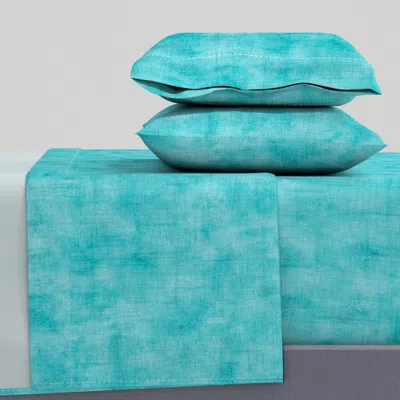 Spoonflower Turquoise With Linen Texture Queen Sheet Set