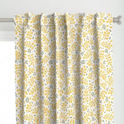 Spoonflower Twigs Yellow On White / Curtain Panel