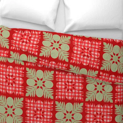 Spoonflower Ulu Red Palaka And Green On Red Wide Cotton Sateen 3.5 oz 26" X 20" Standard Knife Edge