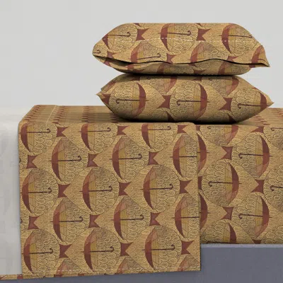 Spoonflower Umbrella Faux Sais- Gold Full Sheet Set