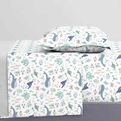 Spoonflower Under The Sea Marine Life In Blue Green And Coral - Welcome To The World Twin Xl Sheet S